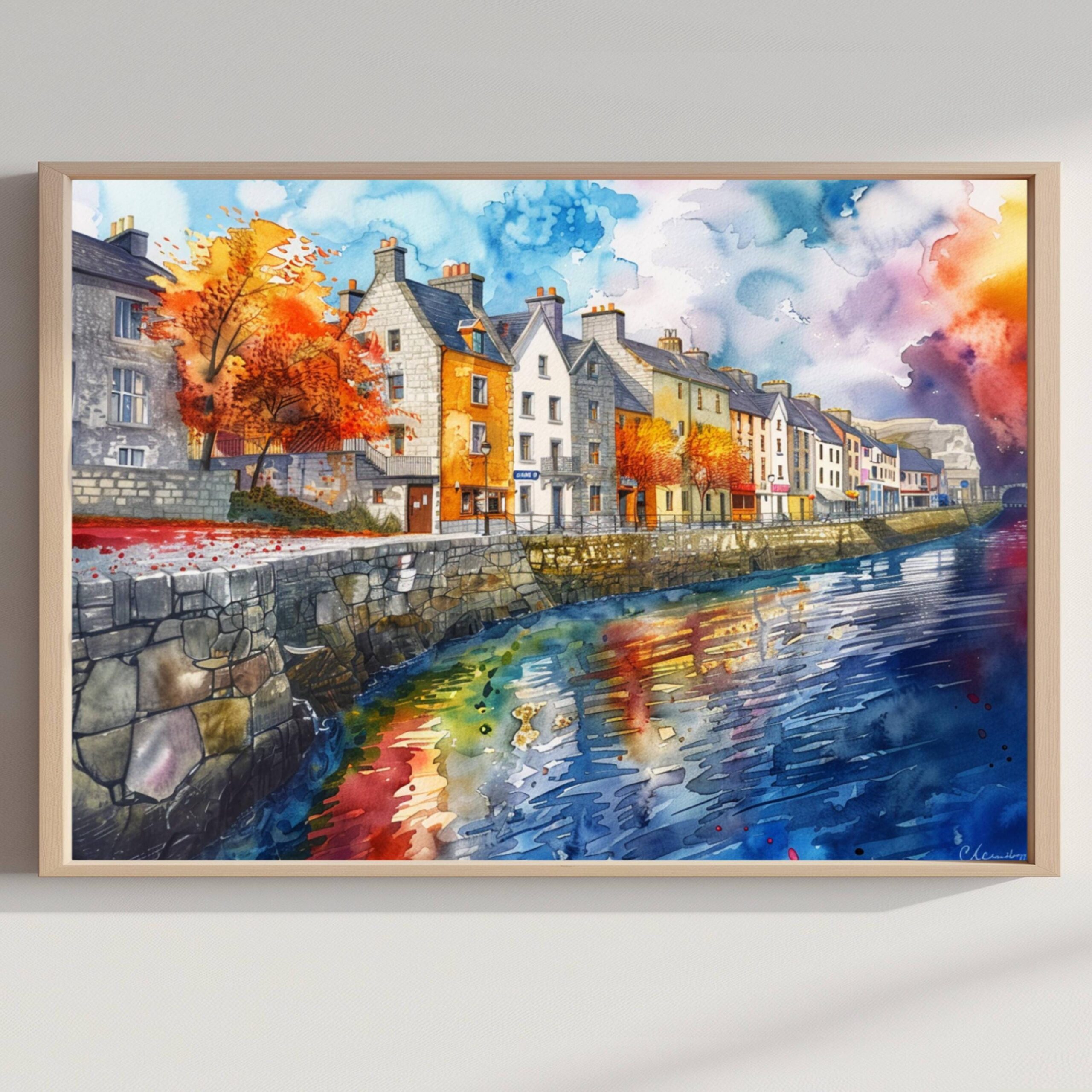 City of Galway Republic of Ireland Watercolor Print: Europe Travel Art Poster