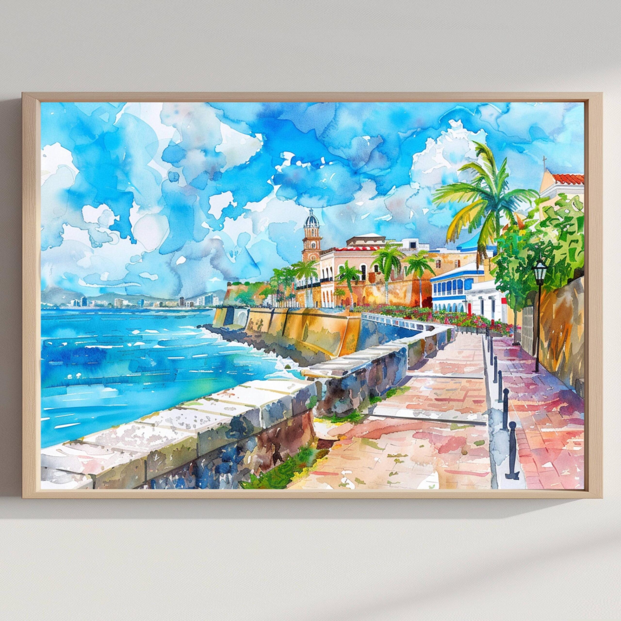 San Juan Puerto Rico Caribbean Watercolor: Travel Art Poster