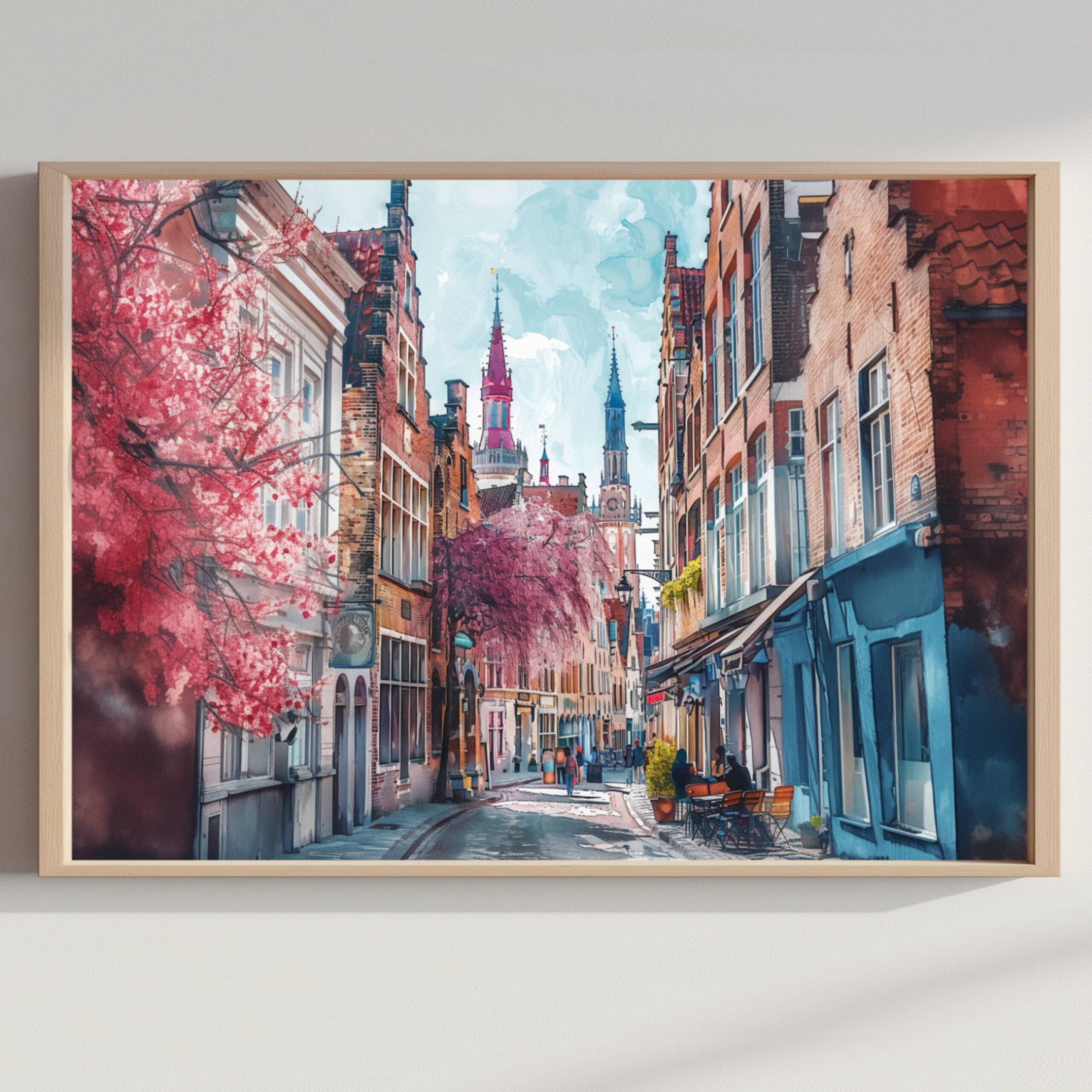 Bruges Belgium Europe Watercolor Print: Travel Wall Art Poster
