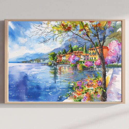 Menaggio Lake Como Italy Watercolor Print: Europe Travel Art Poster