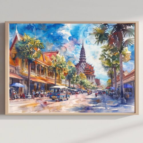 Phnom Penh Cambodia Asia Watercolor: Asian Travel Art Poster