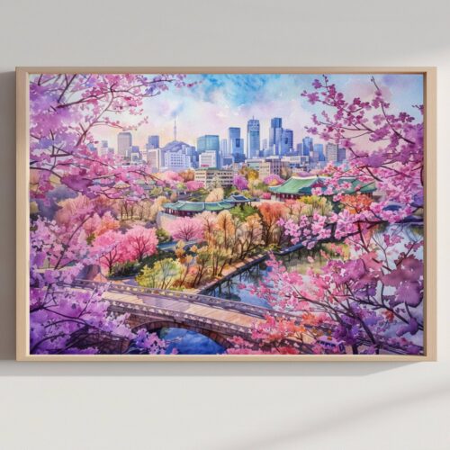 Seoul South Korea Asia Watercolor: Asian Travel Art Poster