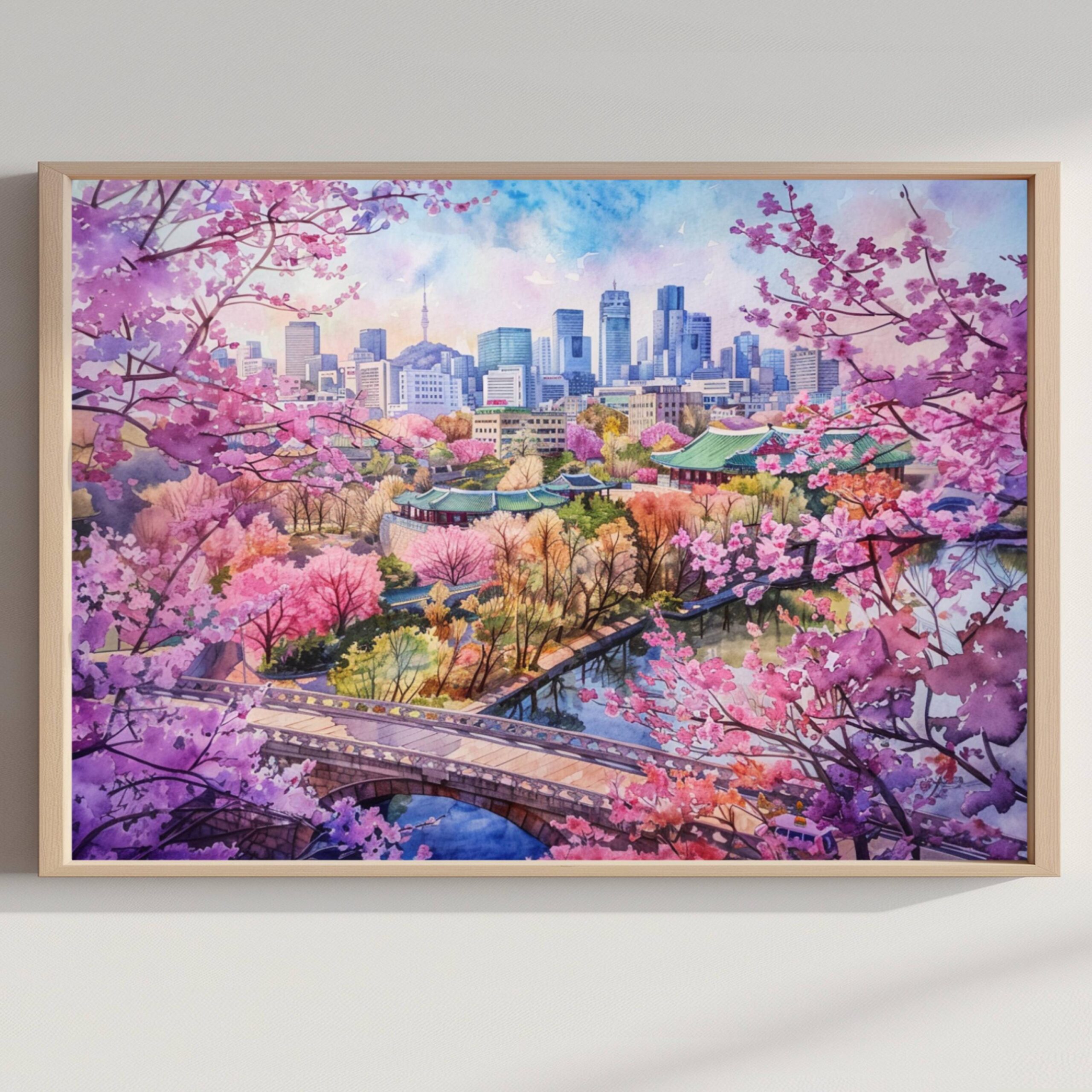 Seoul South Korea Asia Watercolor: Asian Travel Art Poster