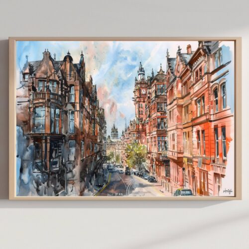 Glasgow Scotland Watercolor: Scottish Travel Art Poster