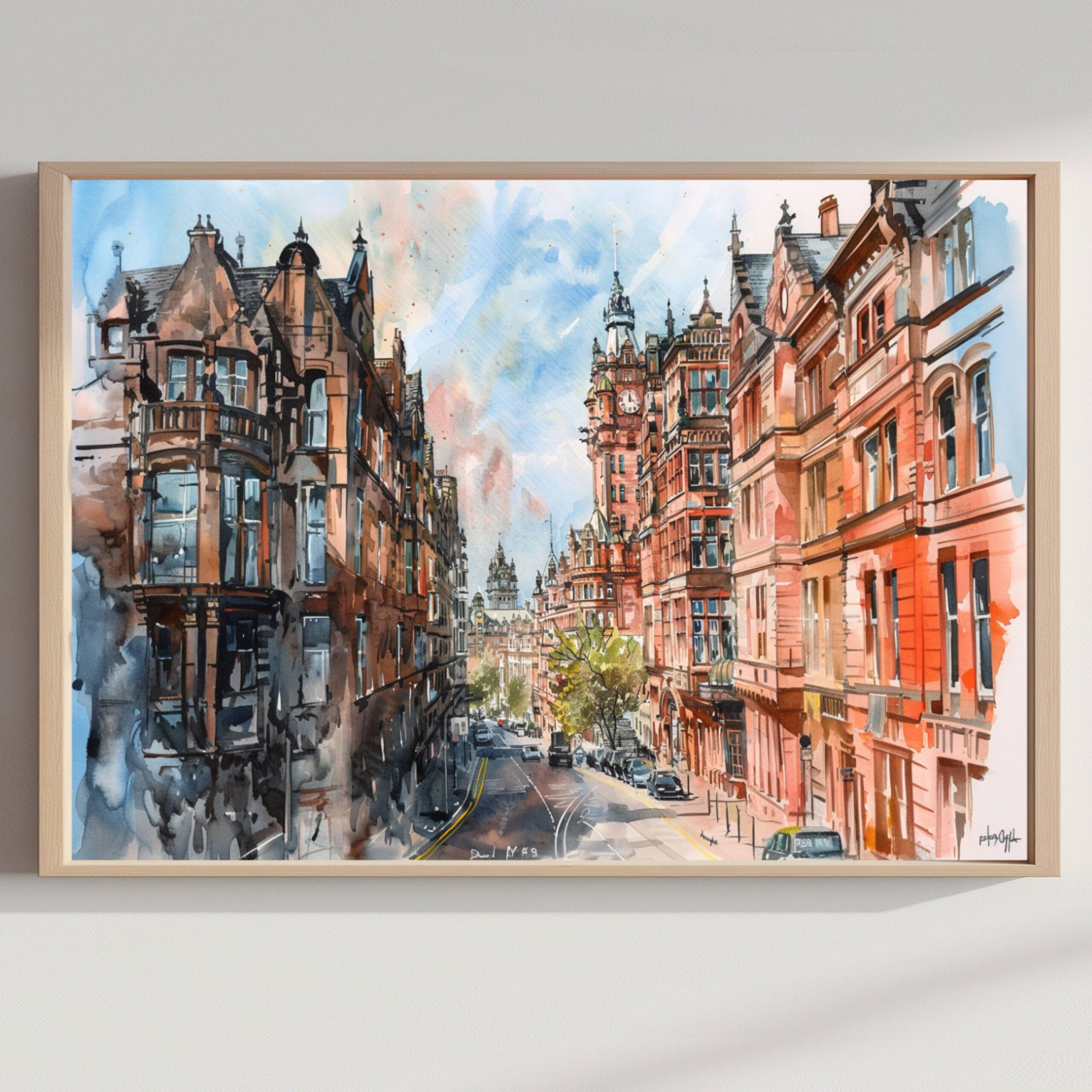 Glasgow Scotland Watercolor: Scottish Travel Art Poster