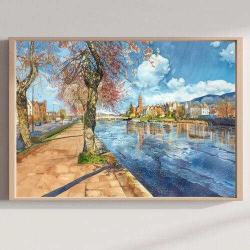 Inverness Scotland United Kingdom Watercolor Print: Scotland Travel Art Poster