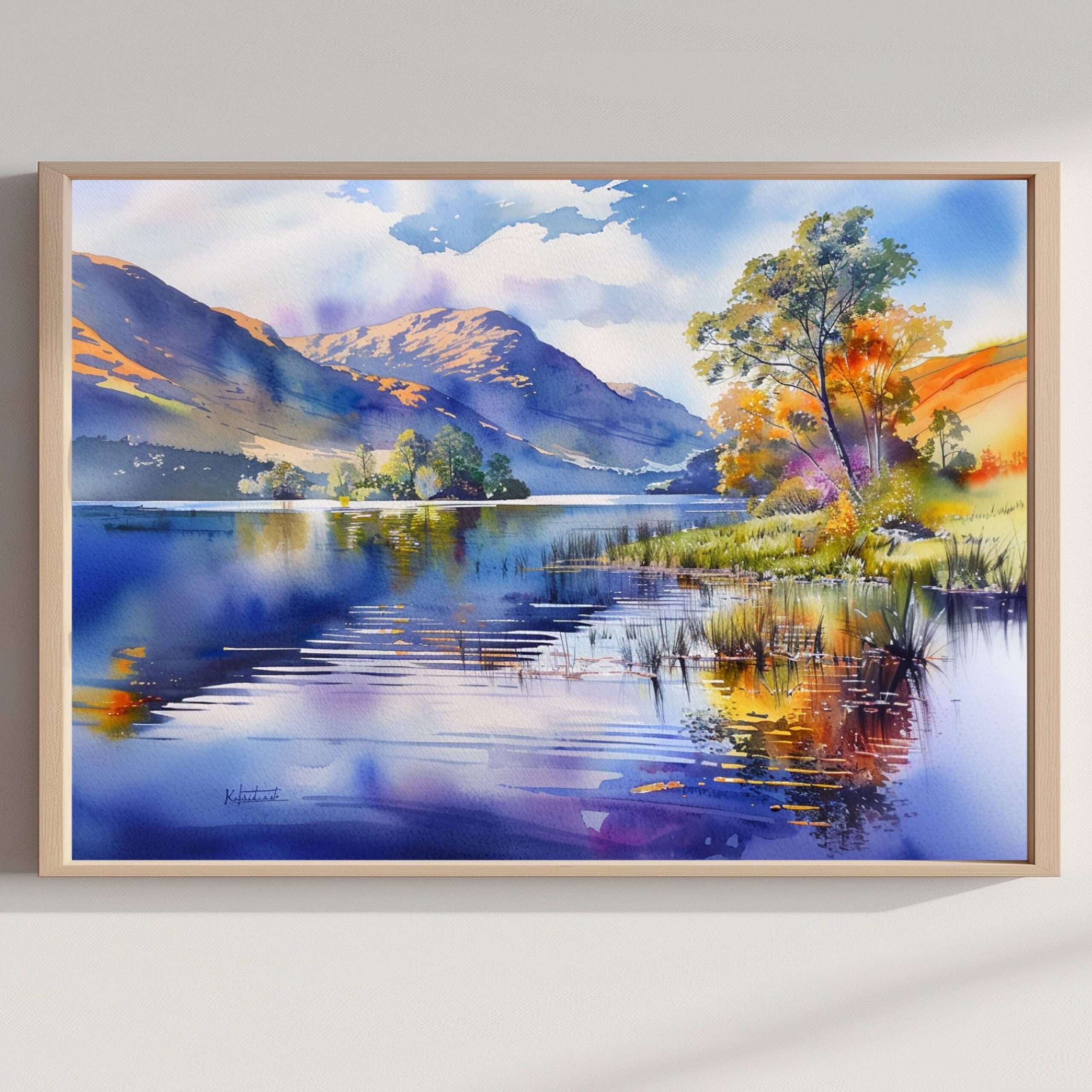 Loch Lomond Lake Scotland United Kingdom Watercolor Print: Scotland Travel Art Poster