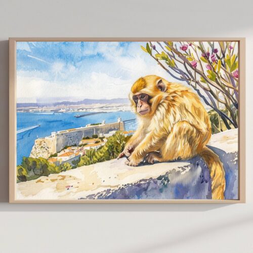 Gibraltar British Overseas Territory Watercolor Print: Travel Art Poster