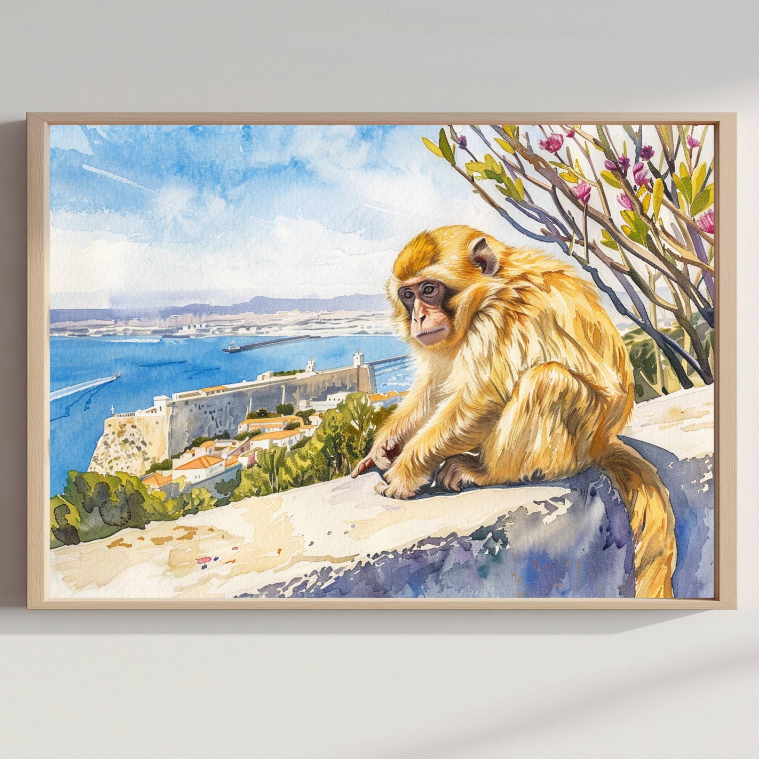 Gibraltar British Overseas Territory Watercolor Print: Travel Art Poster