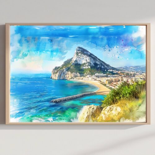 Gibraltar British Overseas Territory Watercolor Print: Travel Art Poster