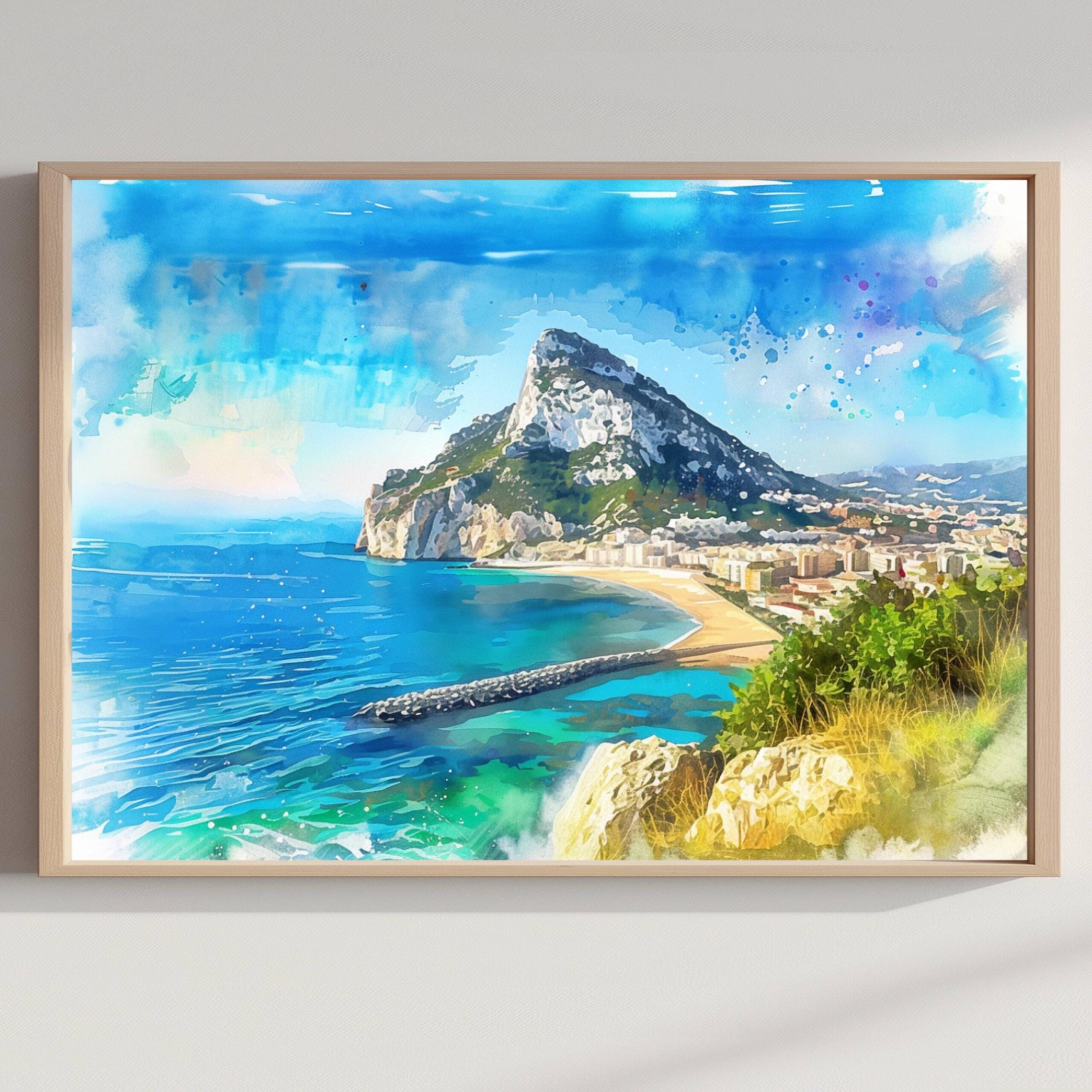 Gibraltar British Overseas Territory Watercolor Print: Travel Art Poster