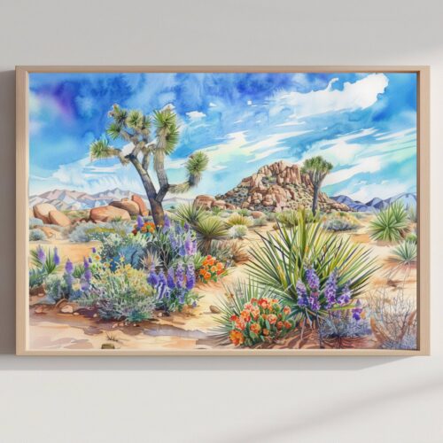 Joshua Tree National Park California Watercolor Print: USA Travel Art Poster
