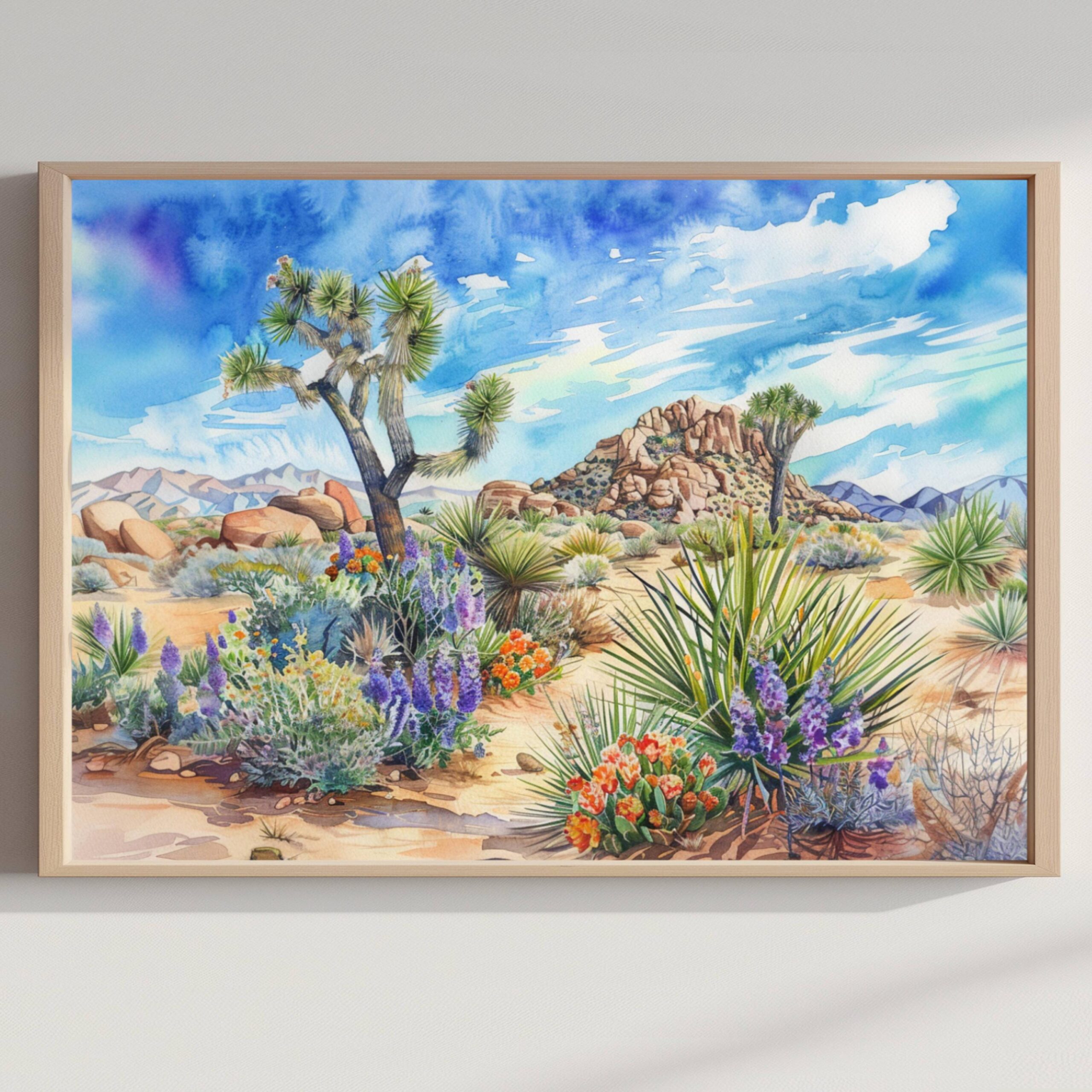 Joshua Tree National Park California Watercolor Print: USA Travel Art Poster