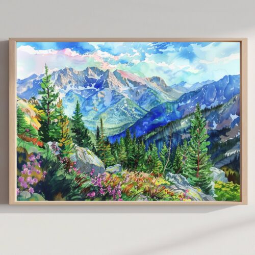 Rocky Mountains National Park Watercolor Print: Colorado USA Travel Poster