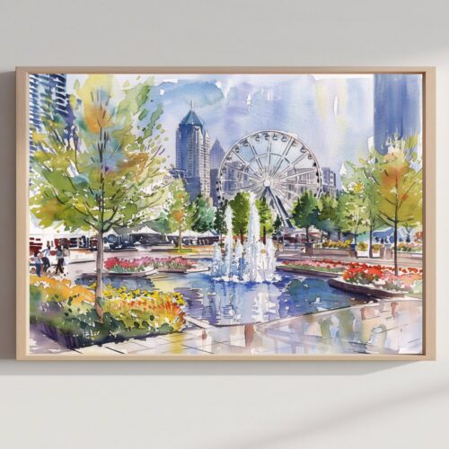 Atlanta Georgia USA Watercolor: American Travel Art Poster