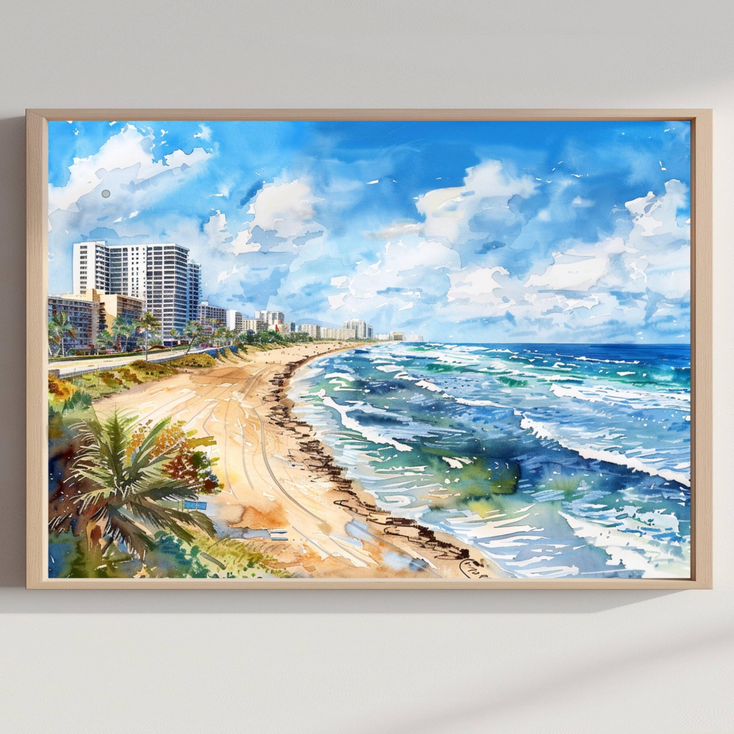 Fort Lauderdale Florida USA Watercolor Print: Travel Art Poster