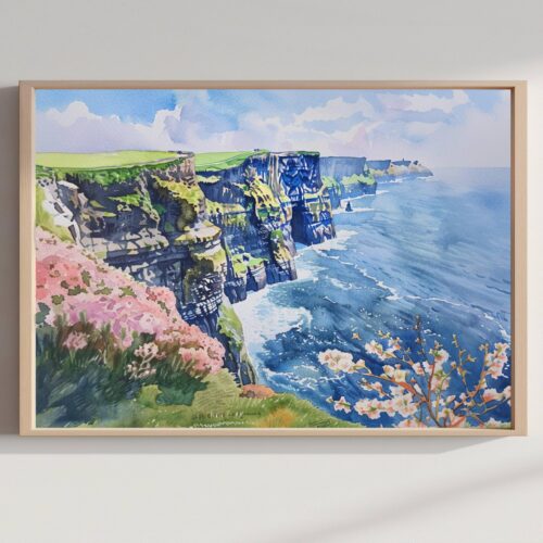 Cliffs of Moher Republic of Ireland Watercolor Print: Europe Travel Art Poster