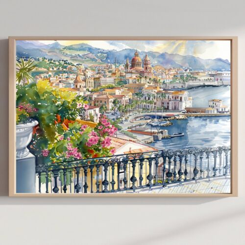Messina Sicily Italy Europe Watercolor Print: Travel Art Poster