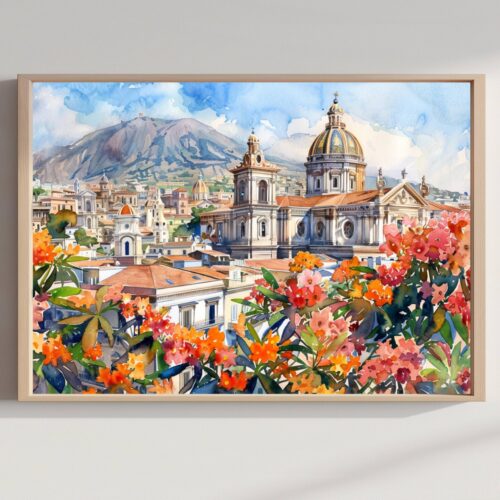 Catania Sicily Italy Europe Watercolor Print: Travel Art Poster