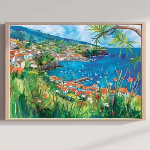 Madeira Island Portugal Europe Watercolor: Vacation Travel Art Poster