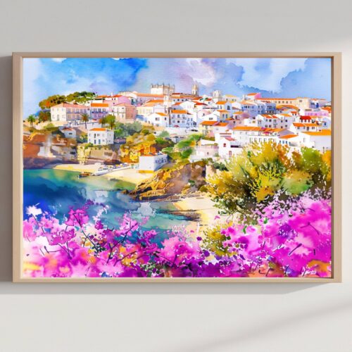Albufeira Algarve Portugal Europe Watercolor Print: Vacation Travel Art Poster