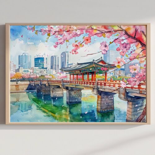 Incheon South Korea Asia Watercolor: Asian Travel Art Poster