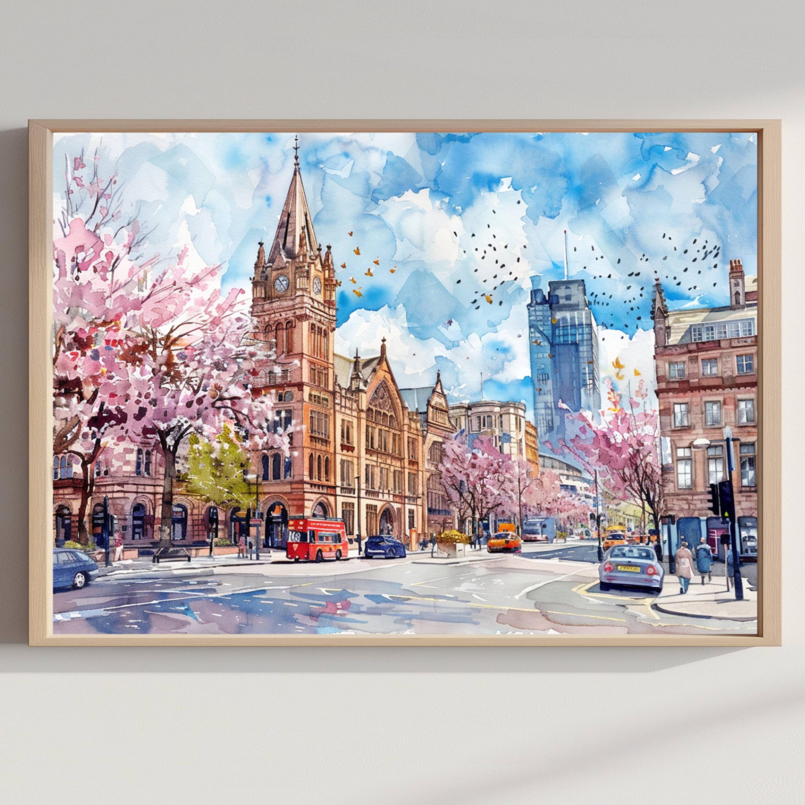Manchester England Watercolor: British Travel Art Poster