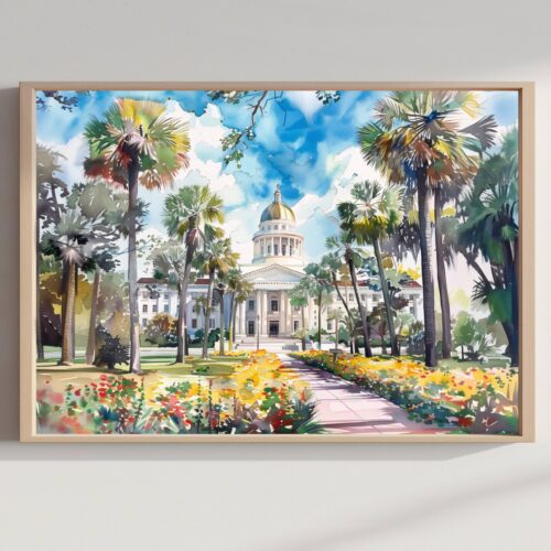 Tallahassee Florida USA Watercolor Print: Travel Art Poster