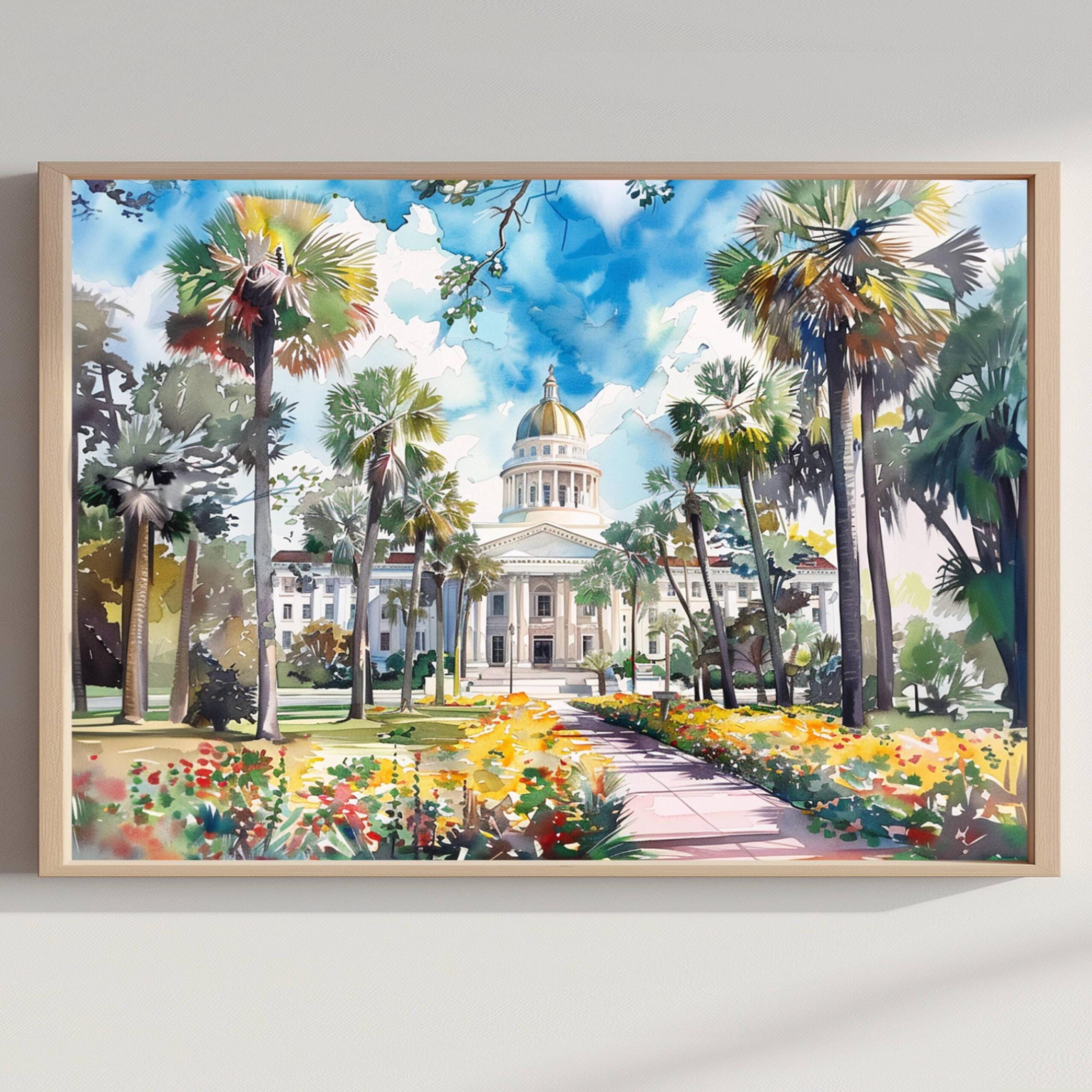 Tallahassee Florida USA Watercolor Print: Travel Art Poster