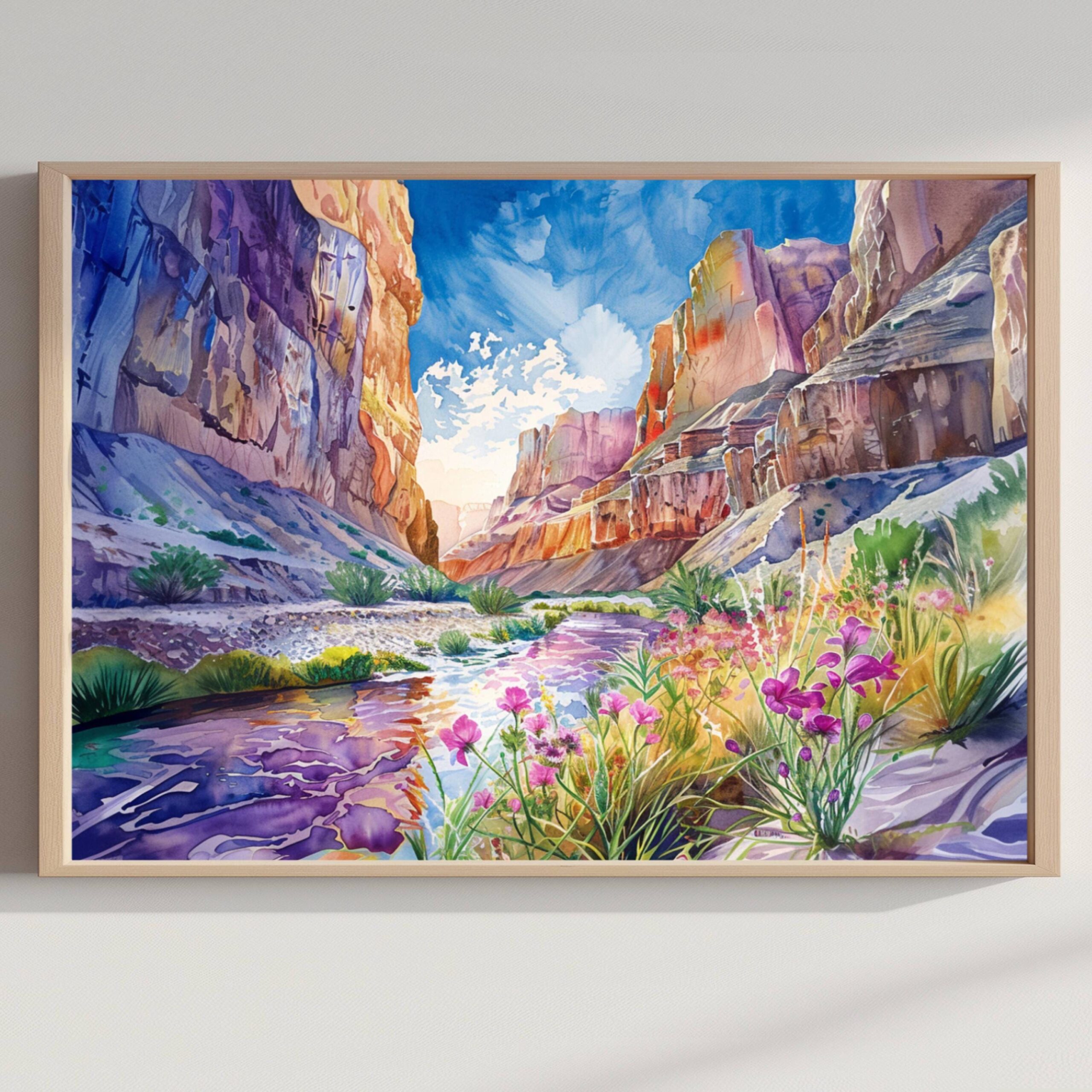 Big Bend National Park Texas USA Watercolor: Travel Art Poster