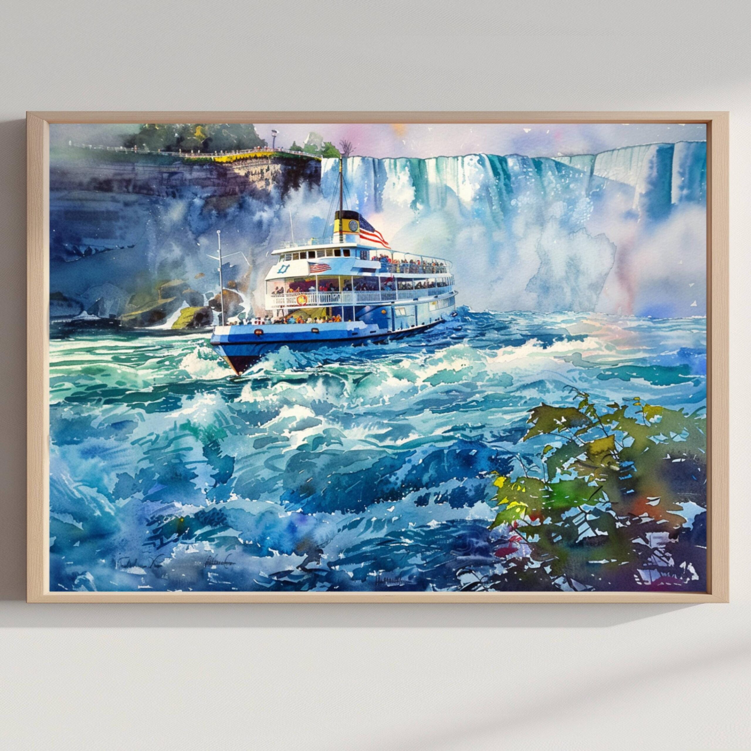 Maid of the Mist Boat Niagara Falls USA Watercolor Print: Travel Poster