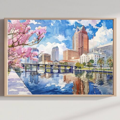 Tampa Florida USA Watercolor Print: Travel Art Poster