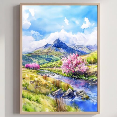 Brecon Beacons Wales UK Watercolor: Welsh UK Mountains Poster