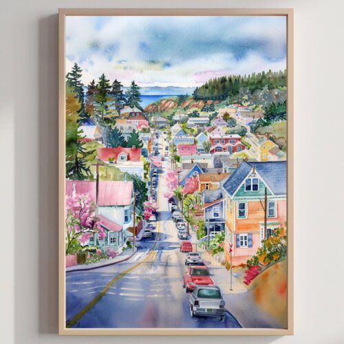 Fort Bragg California USA Watercolor Print: American Travel Poster