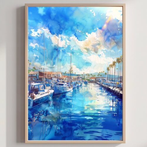 Oxnard City Southern California USA Watercolor Print: American Travel Poster