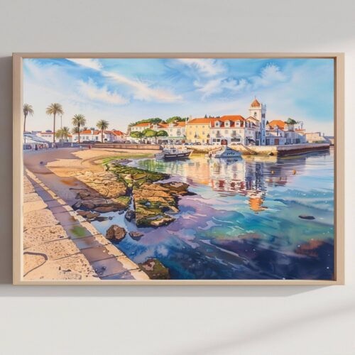 Cascais Portugal Europe Watercolor Print: Vacation Travel Art Poster