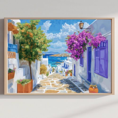 Mykonos Island Greece Watercolor: Greek Travel Art Poster