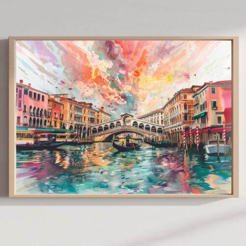 Ponte di Rialto Venice Italy Watercolor: Italian Travel Art Print