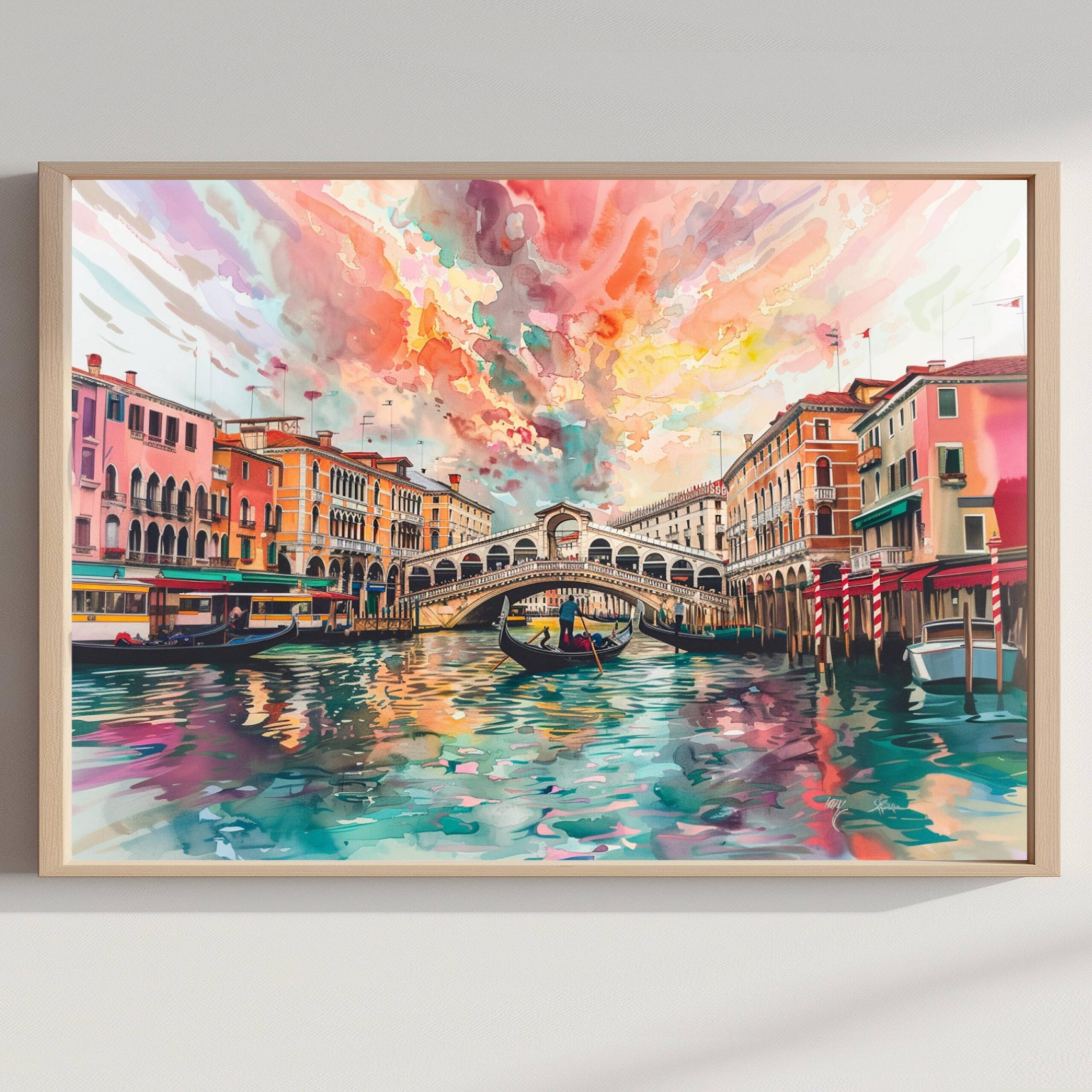 Ponte di Rialto Venice Italy Watercolor: Italian Travel Art Print