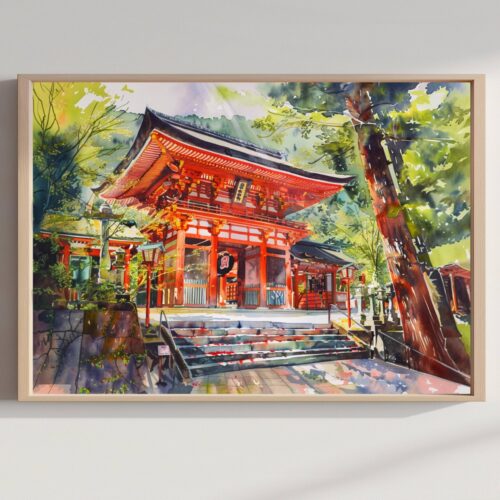 Fushimi Inari Taisha Kyoto Japan Asia Watercolor Print: Japanese Art Travel Poster