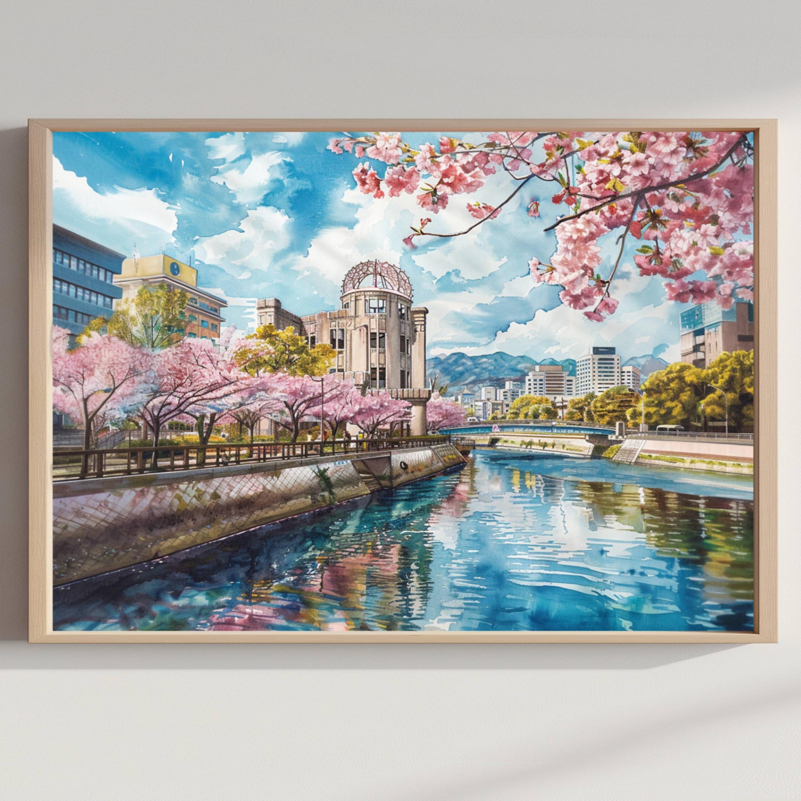 Hiroshima Japan Asia Watercolor Print: Japanese Art Travel Poster