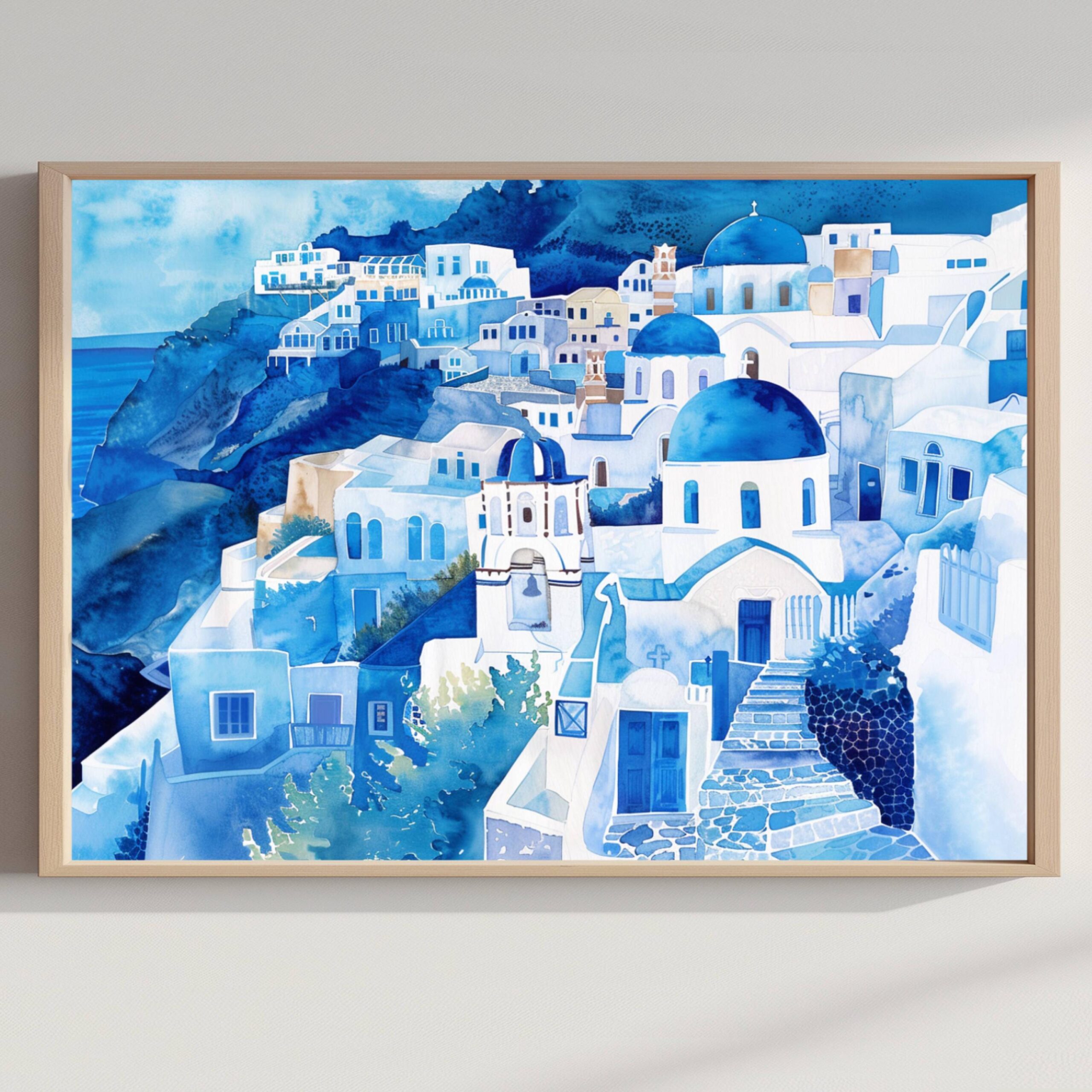 Santorini Island Greece Watercolor: Greek Travel Art Poster