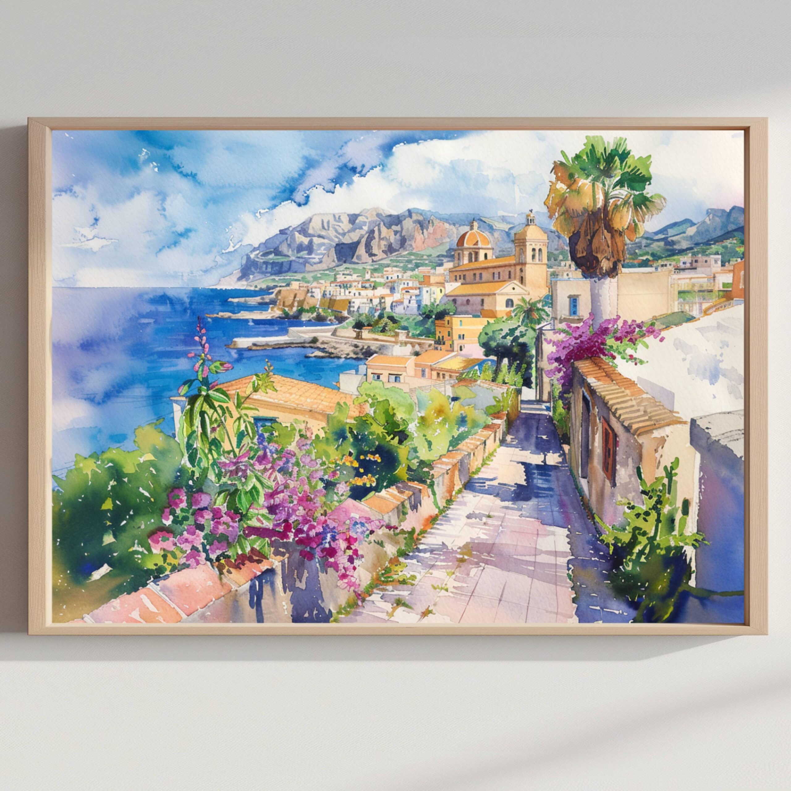 San Vito Lo Capo Sicily Italy Watercolor: Italian Travel Art Poster