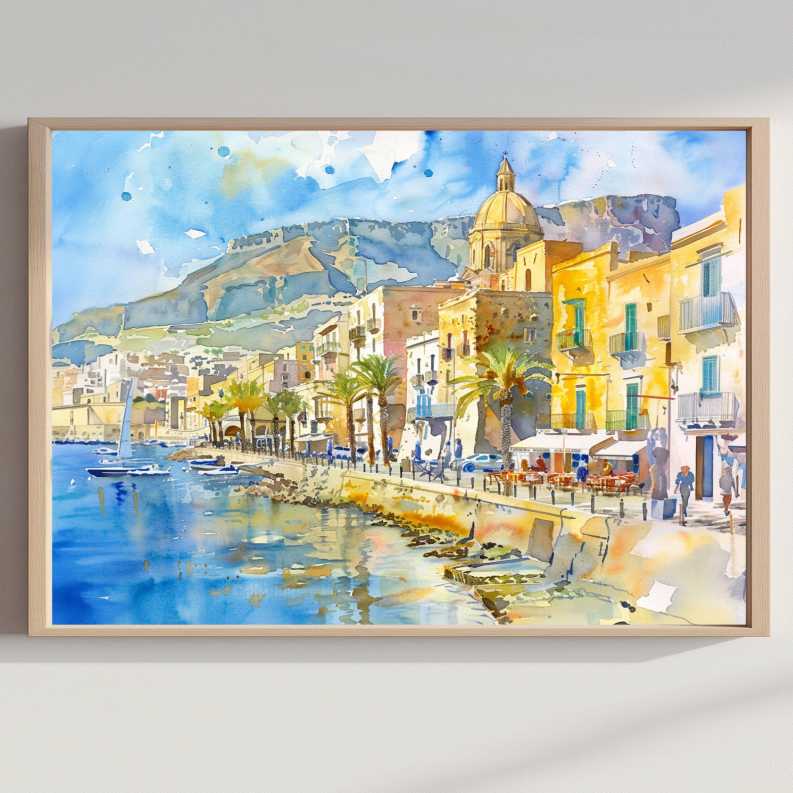 Trapani Sicily Italy Watercolor: Italian Travel Art Poster