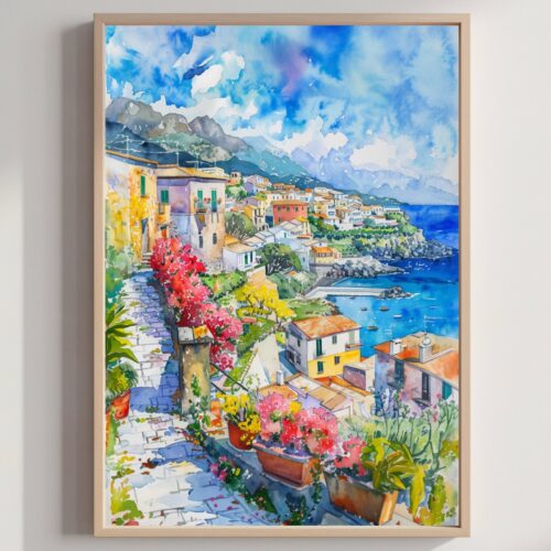 Gallipoli Apulia Southern Italy Watercolor: Italian Travel Art Poster