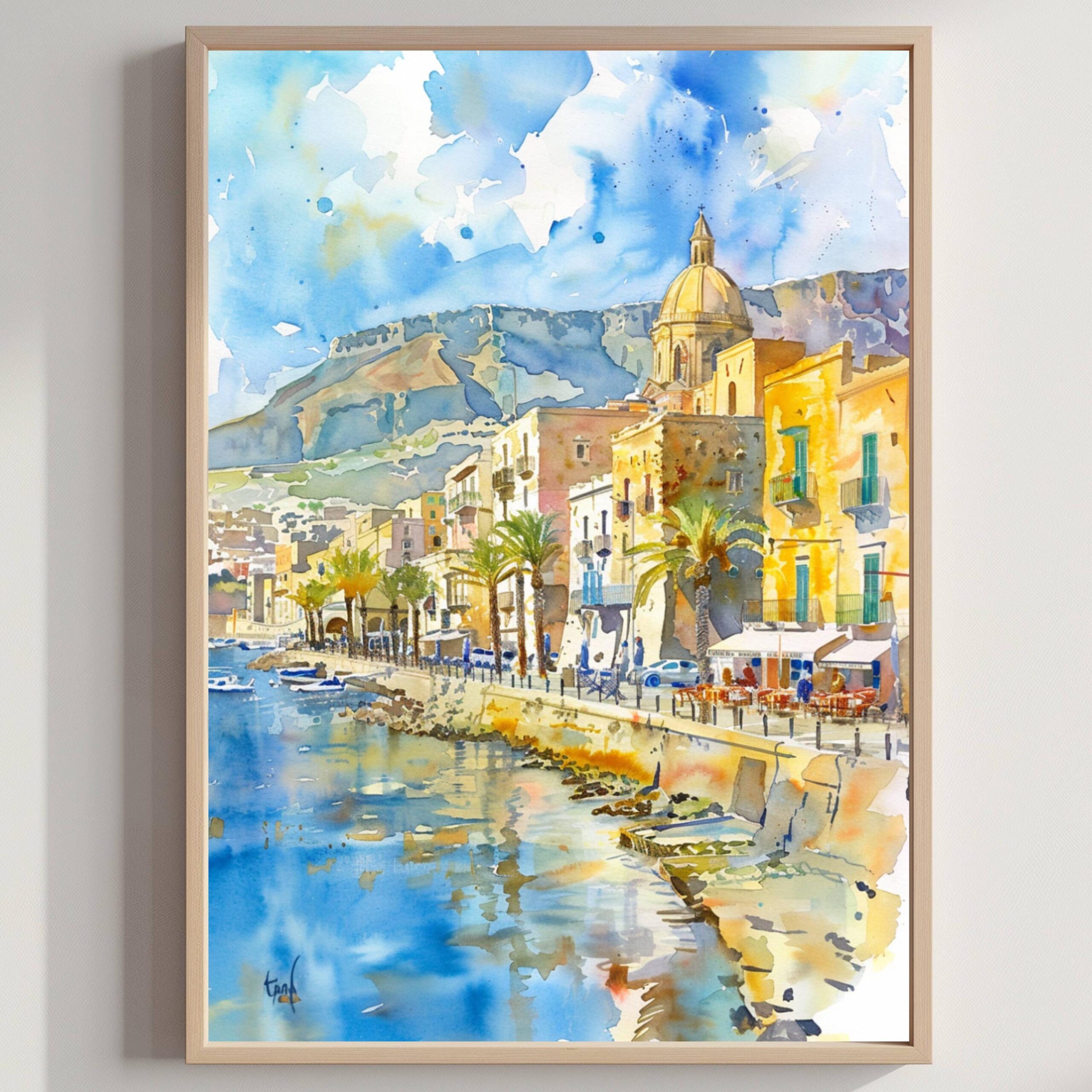 Trapani Sicily Italy Watercolor: Italian Travel Art Poster