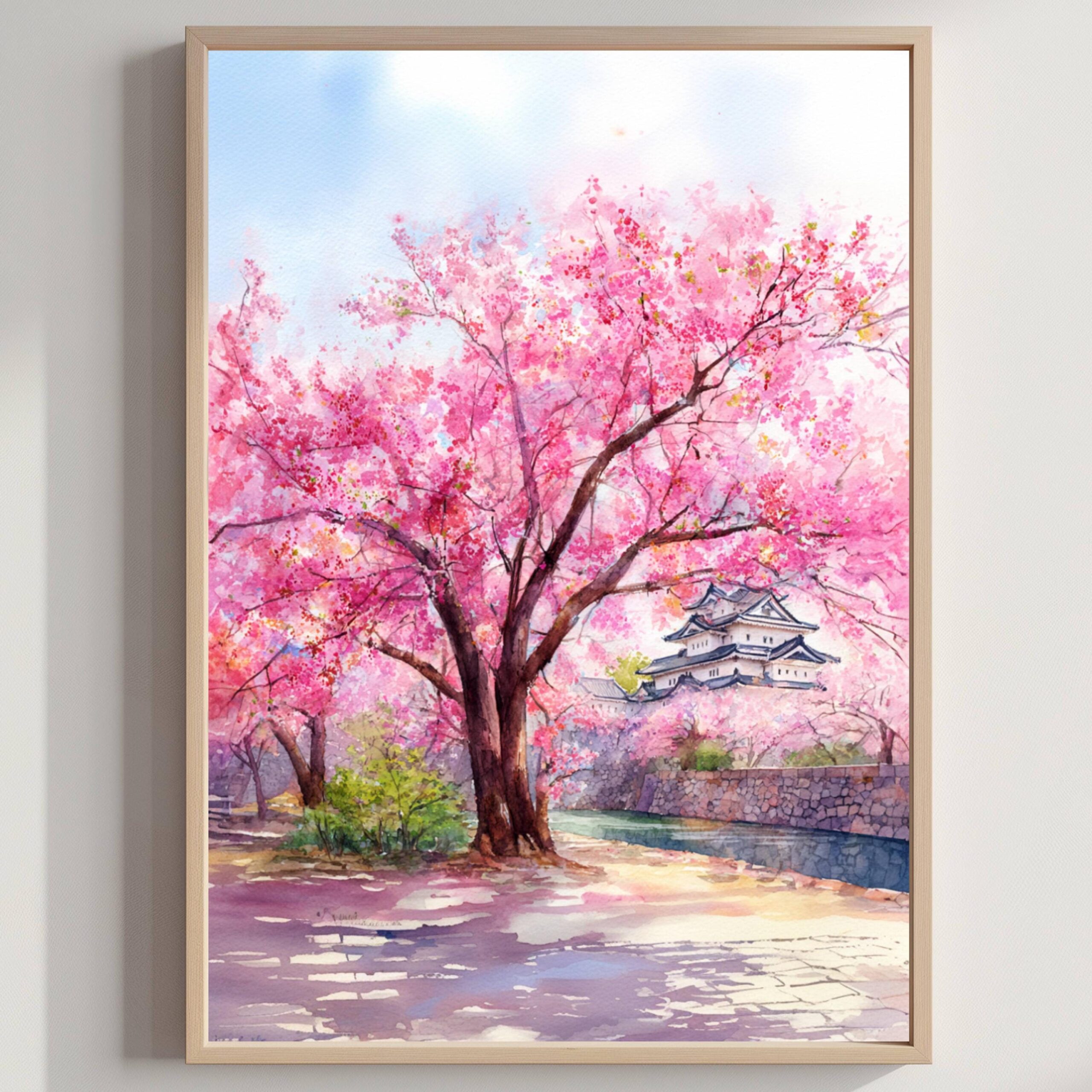 Cherry Blossom Hirosaki Japan Asia Watercolor Print: Japanese Travel Art Poster