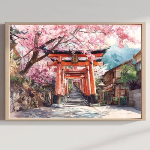 Fushimi Inari 1000 Gates Japan Asia Watercolor Print: Japanese Travel Art Poster