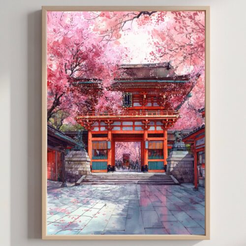 Fushimi Inari Romon Gate Japan Asia Watercolor Print: Japanese Travel Art Poster
