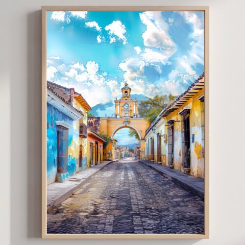 Arch of Santa Catalina Antigua Guatemala Central America Watercolor: Travel Art Poster